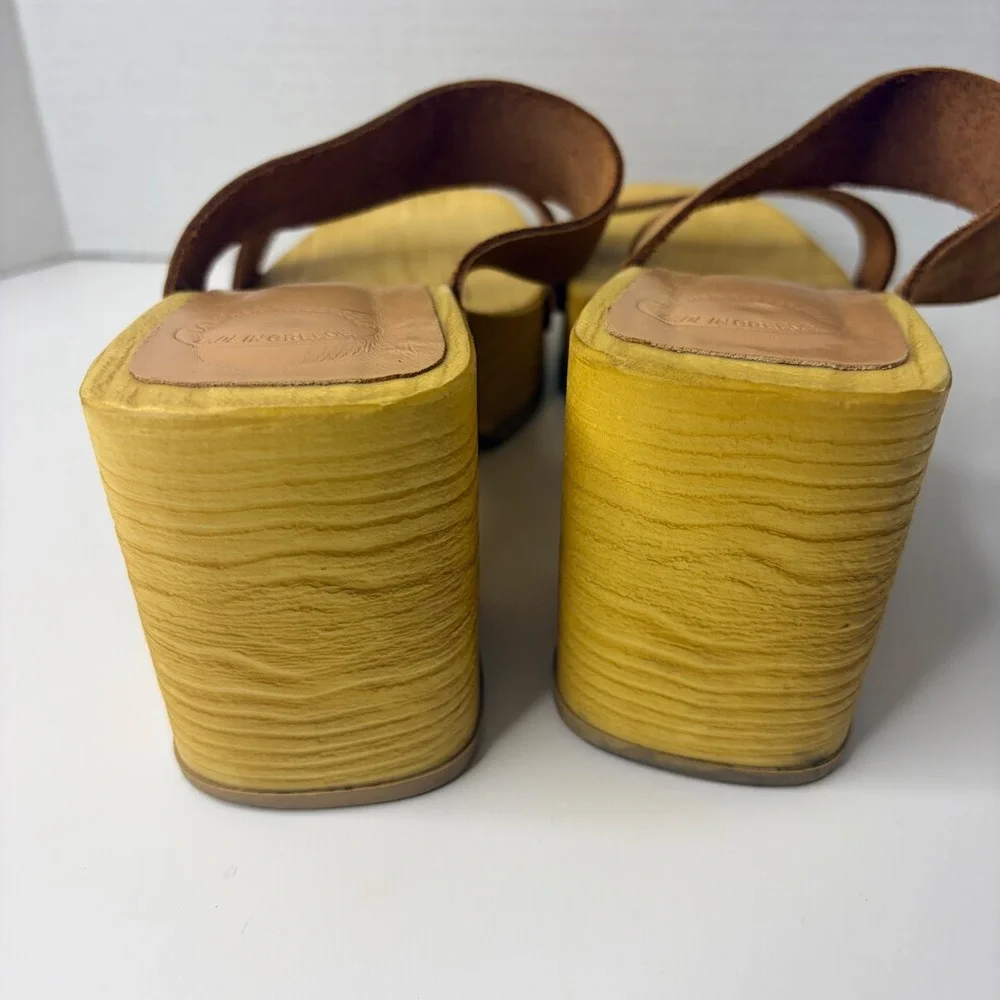 Brown Suede Wood Platform Heels Block Slide Sandals Womens 41 Chic Boho Cottage - Picture 3 of 7